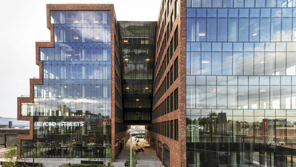 A building with glass windows.